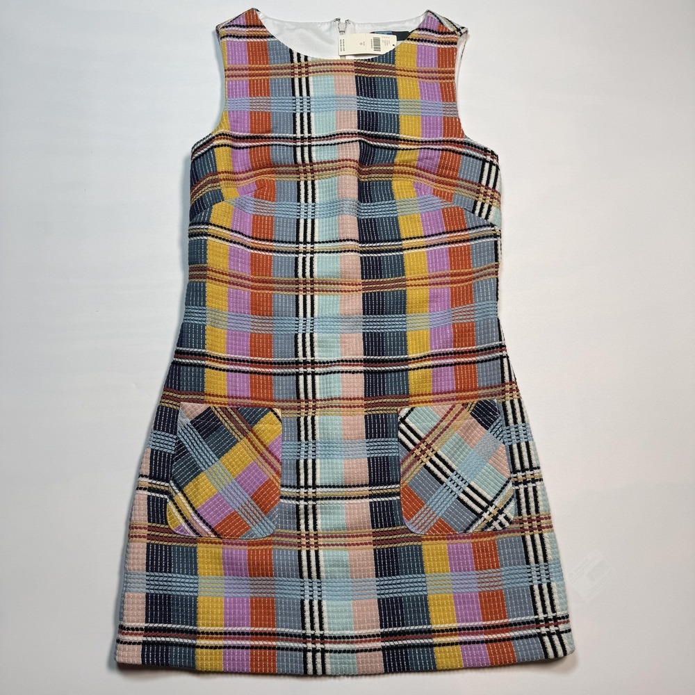 Trina Turk Women Multi Color Plaid Sleeveless Pocket Shift Dress TW10007AN Sz 0
